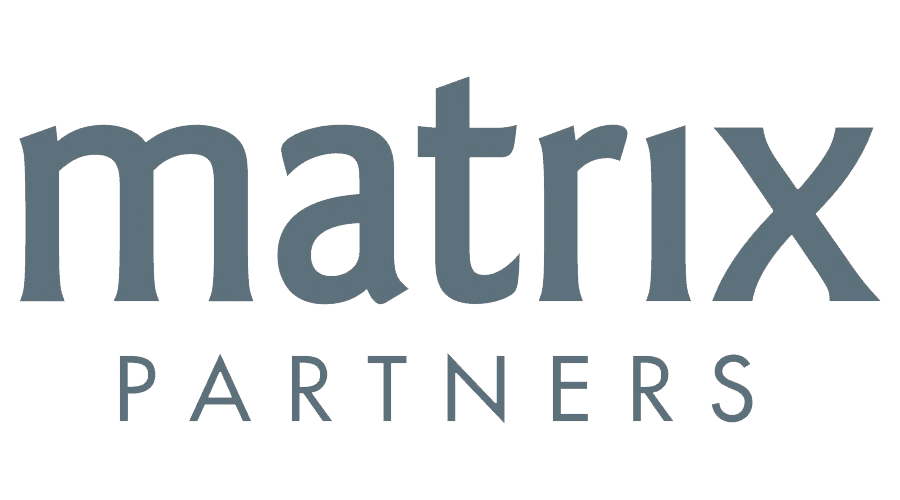 Matrix Partners logo with "matrix" in large lowercase letters and "PARTNERS" in smaller uppercase letters underneath, reflecting innovation and tech superpowers.