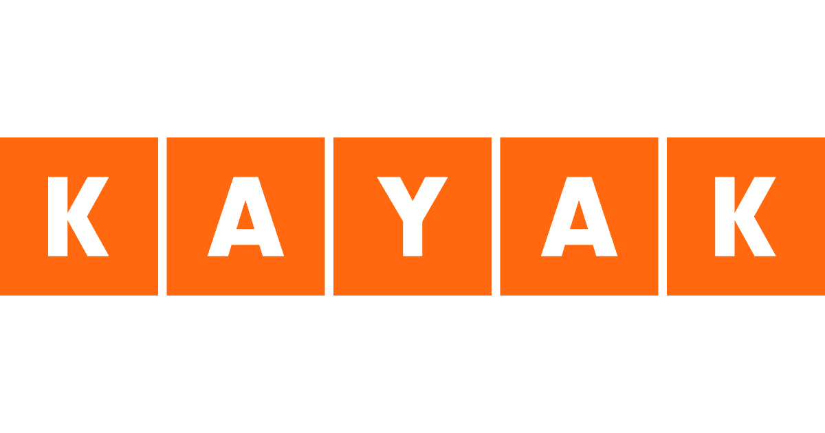 The word "KAYAK" is spelled out in bold white letters, each letter inside an individual orange square on a black background—perfect for adding a modern touch to your conference room AV setup.